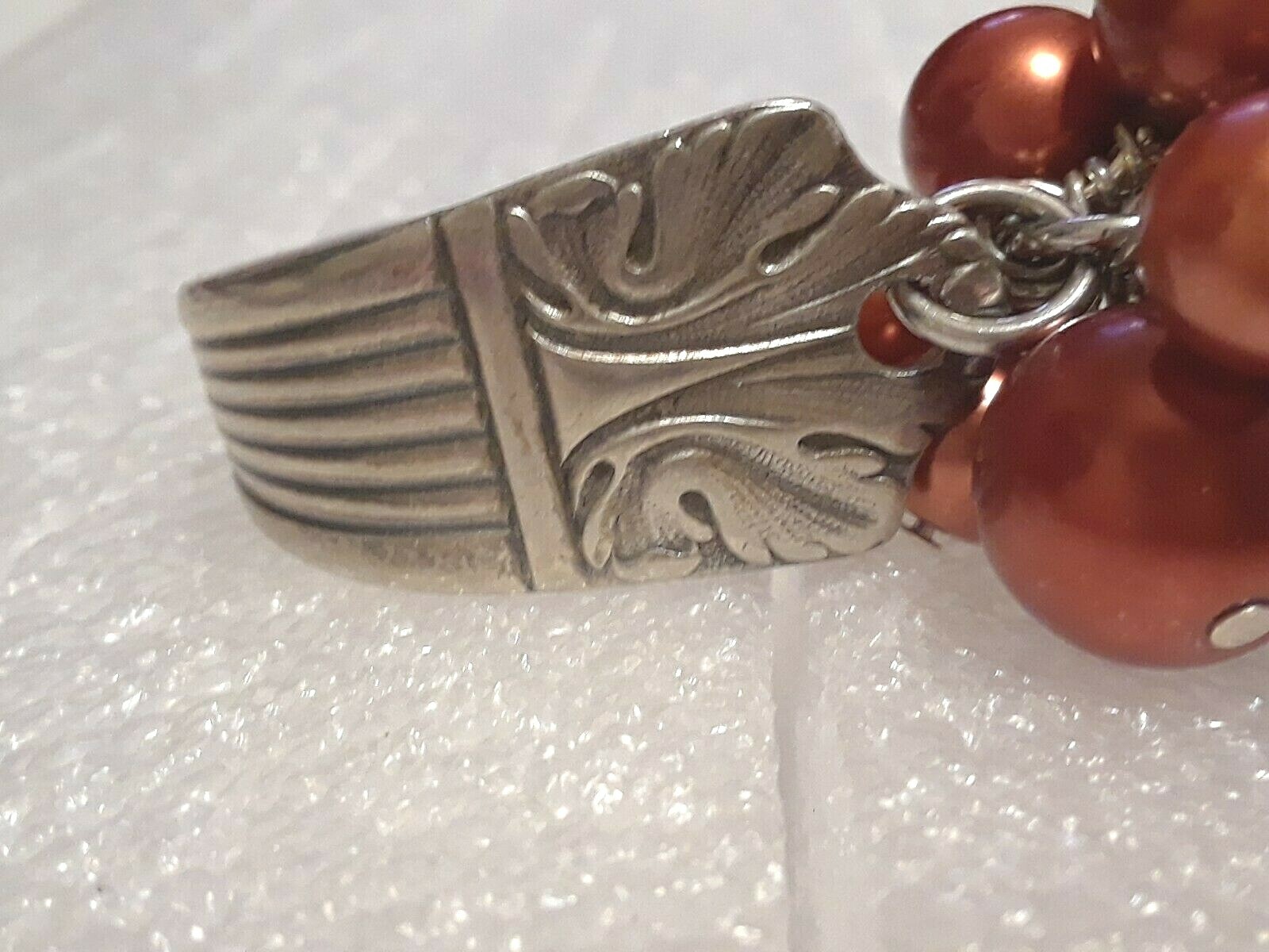 Spoon handle Bracelet. 2 piece with toggle clasp and burnt orange beads.