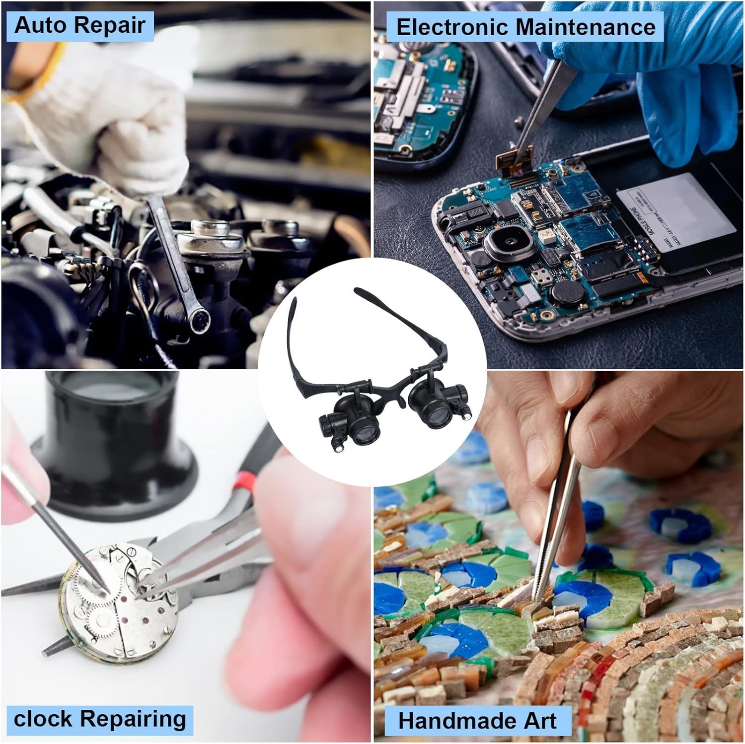 Ergonomic Headband Magnifier with LED Light – Hands-Free 10X-25X Magnification