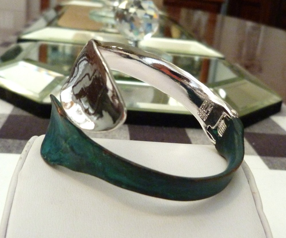 ROBERT LEE MORRIS SOHO SCULPTURAL OXIDIZED VERDIGRIS BRASS RHDOIUM BRACELET