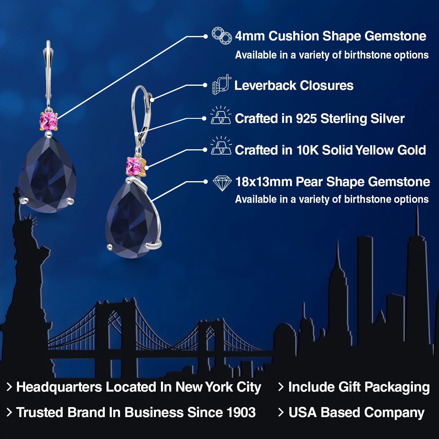 925 Silver and 10K Yellow Gold Created Sapphire and Pink Created Sapphire