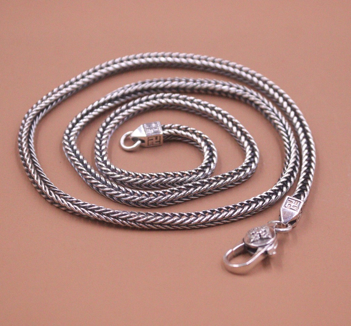 Pure S925 Sterling Silver Chain Square Wheat Link 3.5mm Vintage Necklace 22inchL