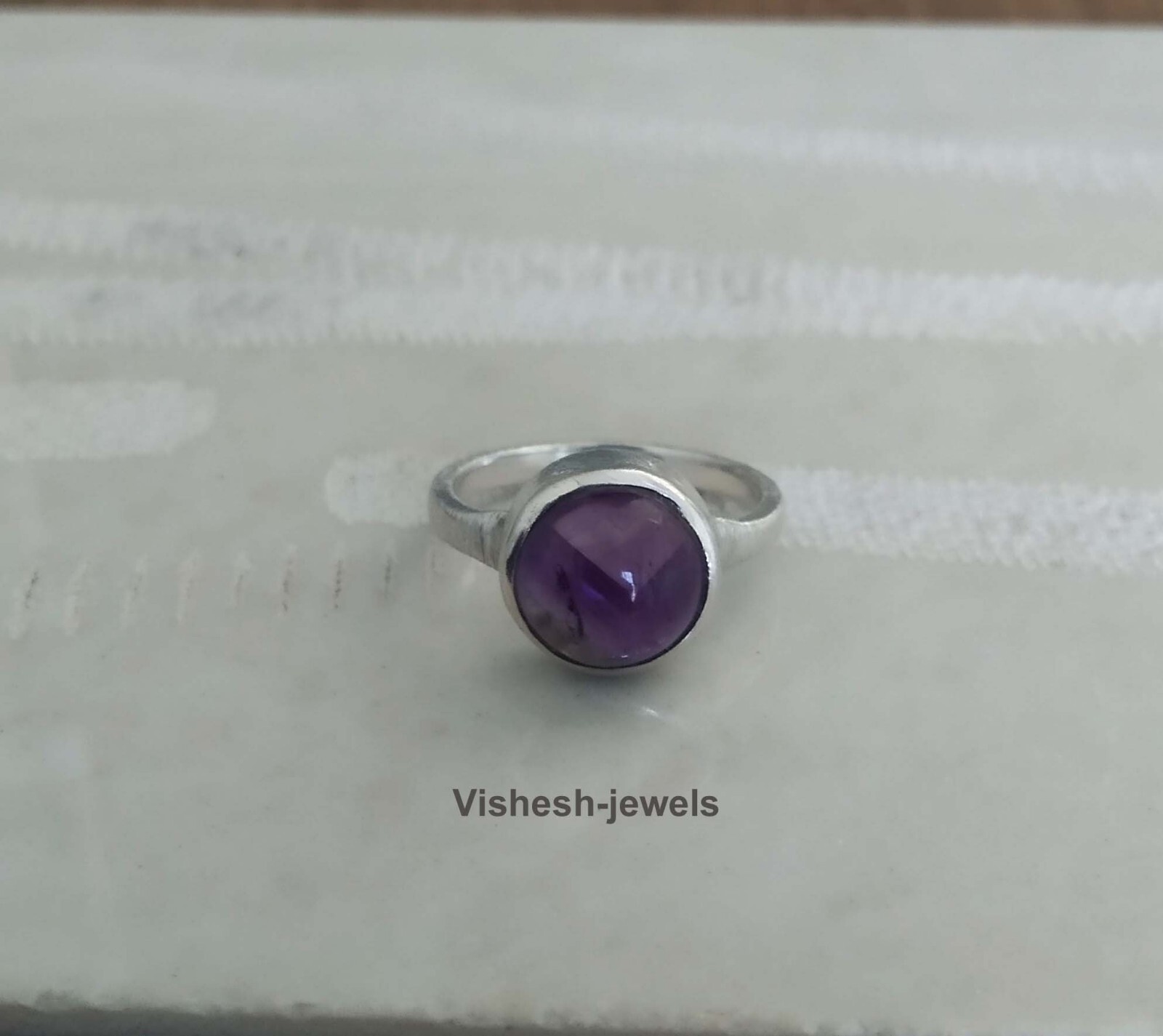 Solid 925 Sterling Silver Natural Amethyst Gems Ring Jewelry S US 5 VJ-417