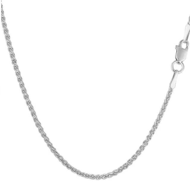 18k White Gold 16″ Basket Rope Round Wheat Link Chain Necklace 1.4 mm 3.3 grams