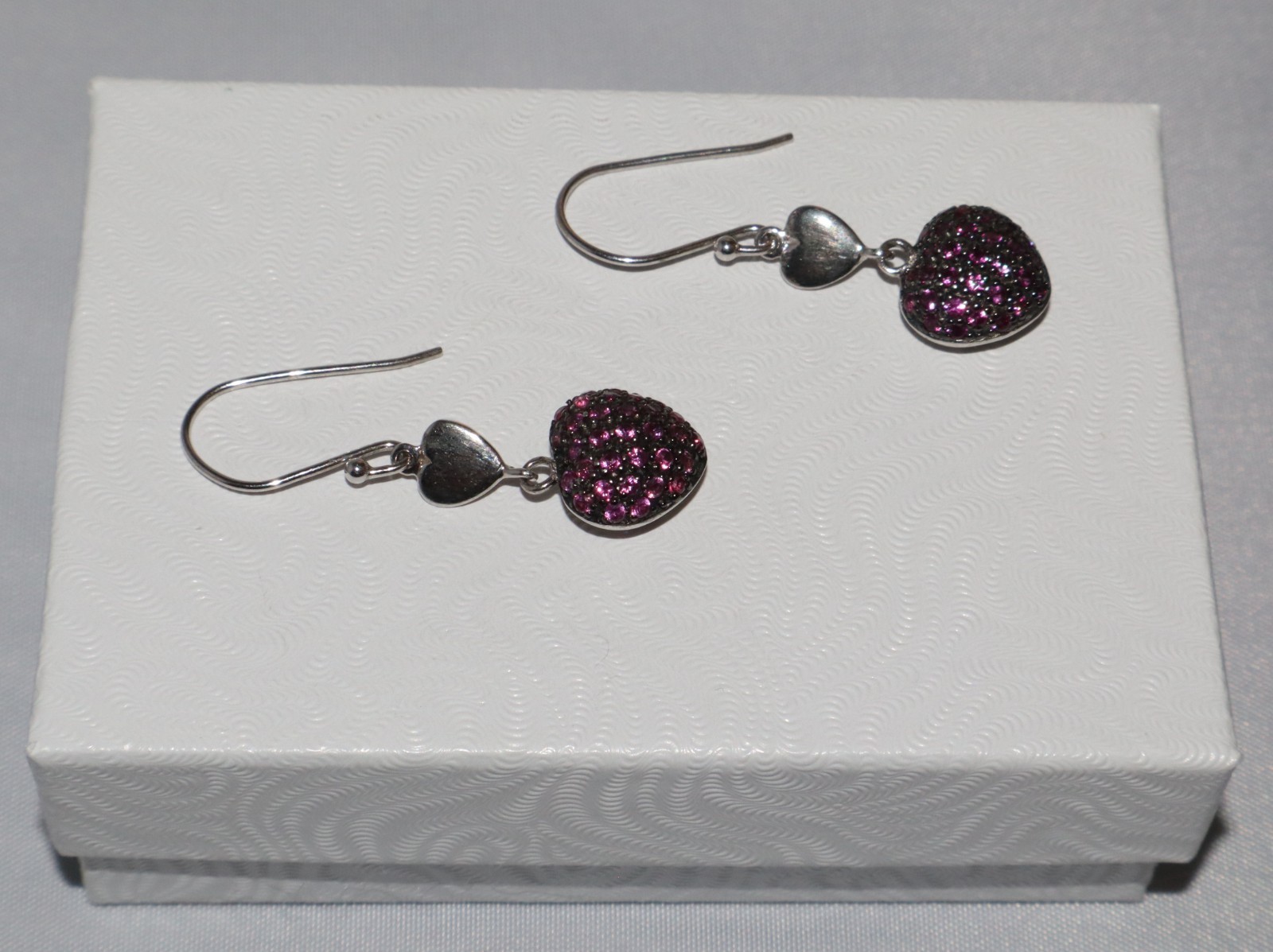 OTC Sterling Silver Lab Created Ruby Pave’ Heart Dangle Earrings