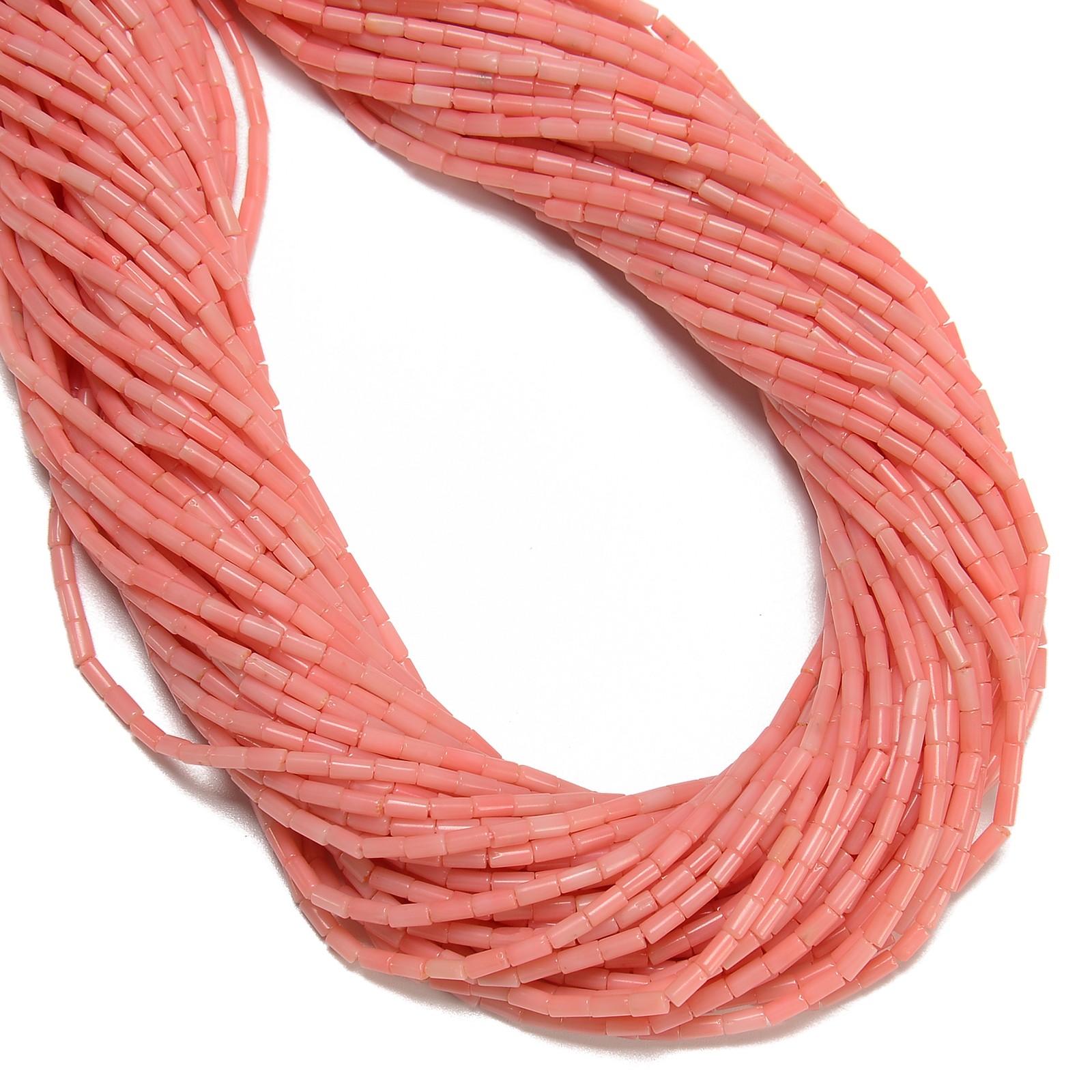 Pink / White Bamboo Coral Round Tube Beads 2x6mm 15.5″ Strand