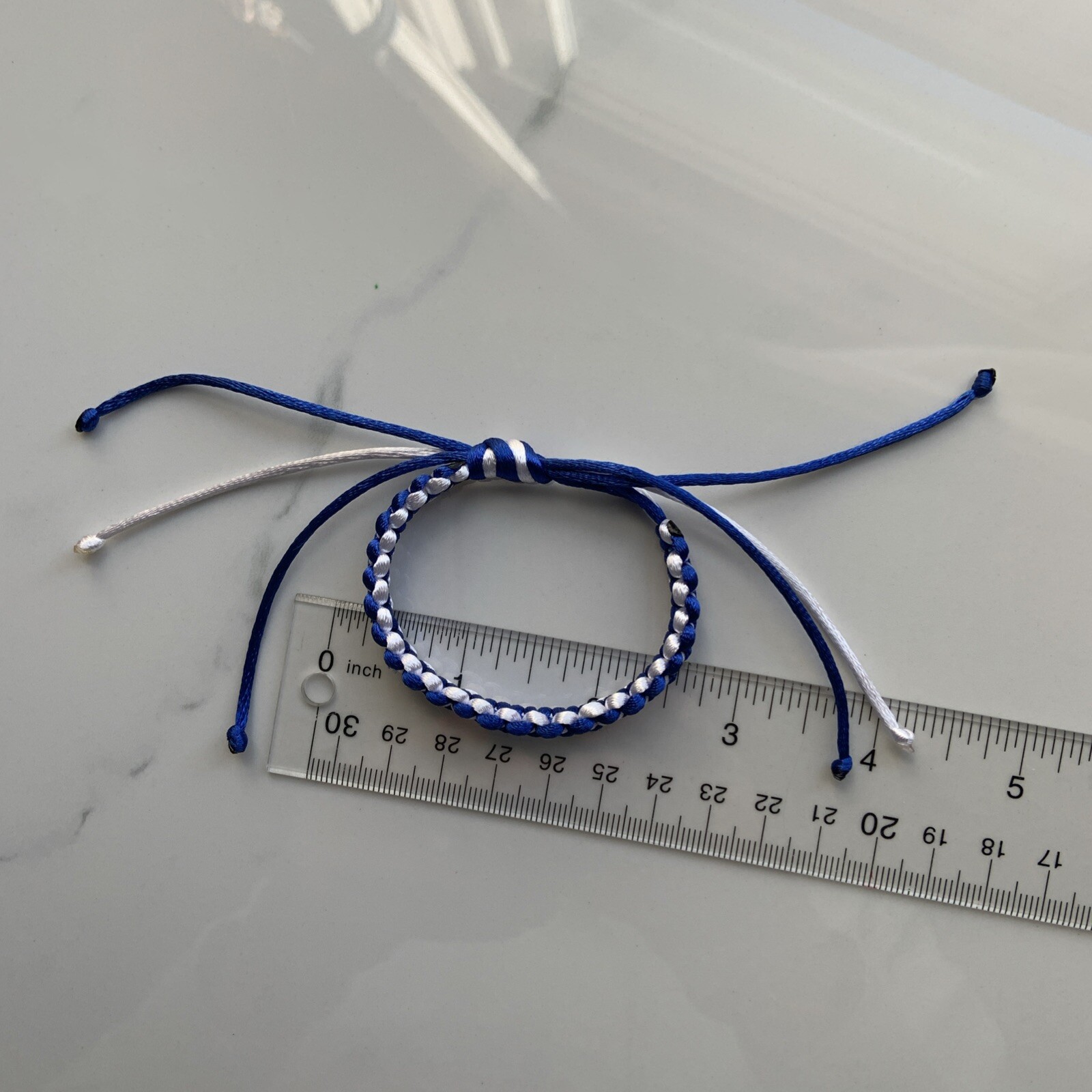 ISRAEL Bracelet BLUE & WHITE צמיד Satin Rattail Cord Shamballa Nylon Macrame (C)