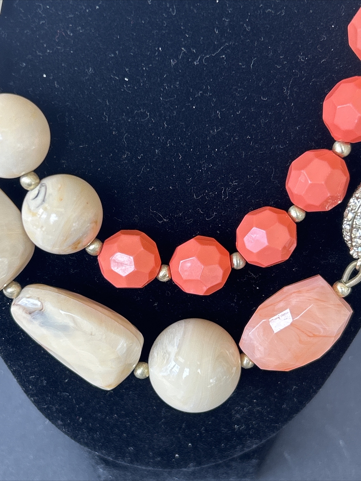 VTG Acrylic Metal Rhinestone 2 Strand Faceted Necklace Beach Orange Peach 20”