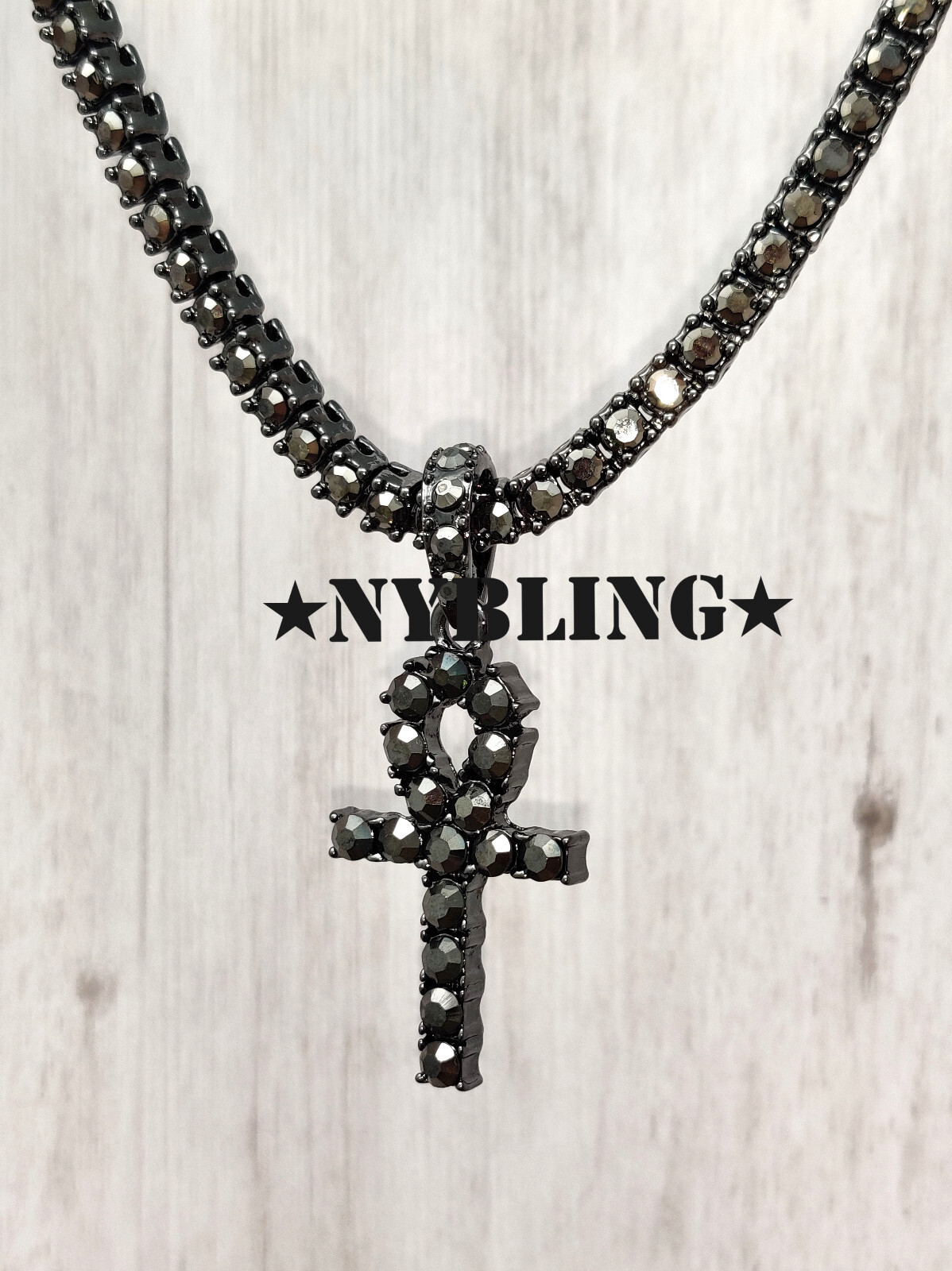 Hip Hop Gold Plated Tennis Chain ANKH Pendant Choker ICED Necklace CZ Jewelry