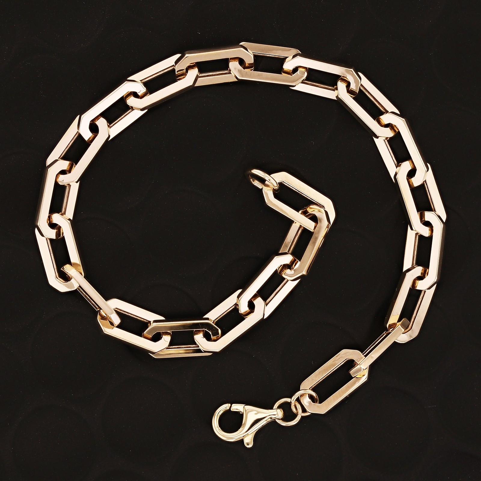 Italian 14k Yellow Gold Oval Beveled Link Chain Bracelet 7″ 5mm 2.7 grams
