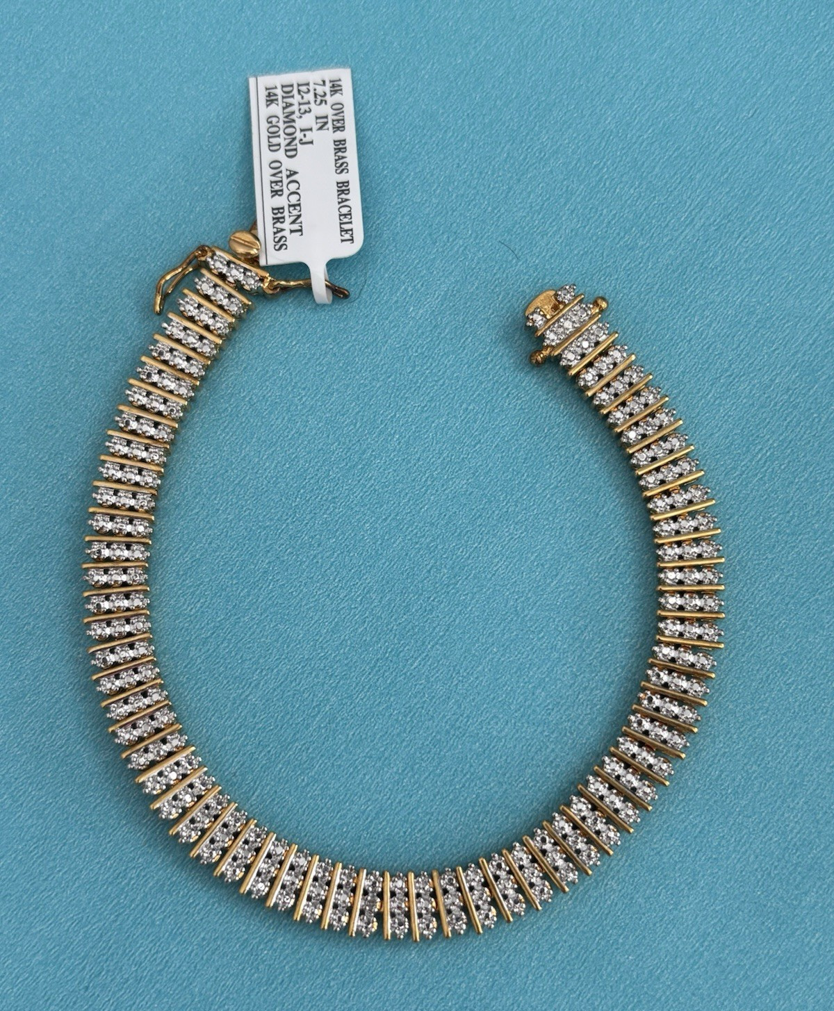 Yellow Gold Plated Brass Tennis Bracelet Diamond Accents 7.25″ Box Clasp