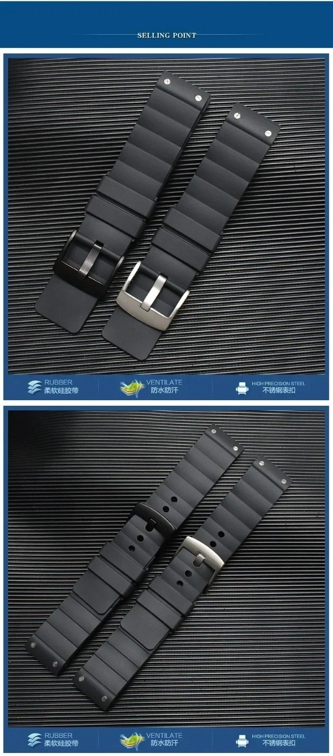 23mm Watchband For Cartier Santos 100 Rubber Band Black Rivet Silicone Strap