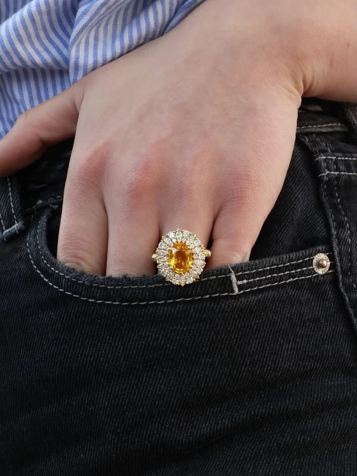 2.50Ct Oval Cut Natural Citrine Diamond Engagement Ring 14K Real Yellow Gold 6 7
