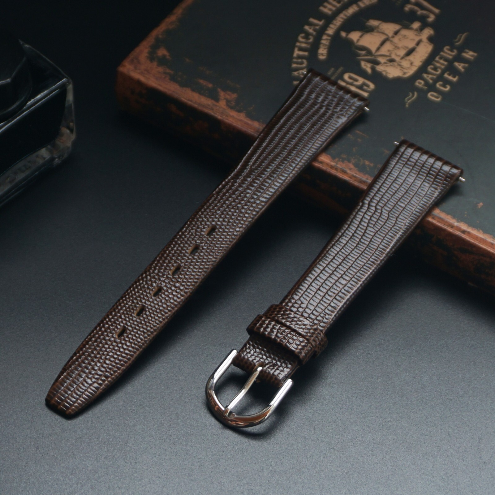 12 14 16mm 17mm 18mm 19mm 20mm Watch Band Strap Lizard Calf Leather Black Brown