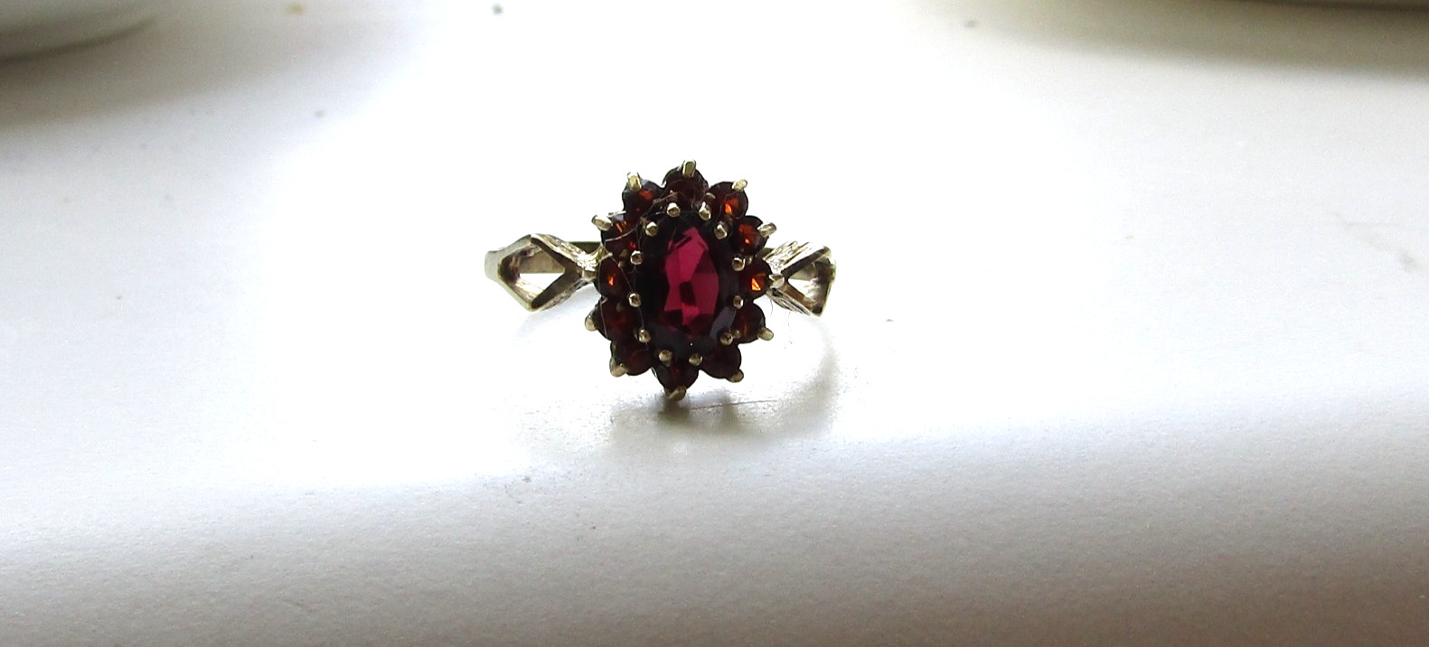 Ring Posy Set in Sterling Silver 925 & Garnets Size P -1970s (C8FV)