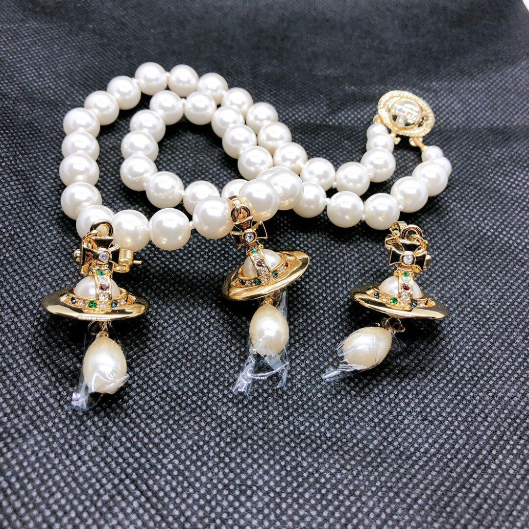 Vivienne Gold Drop Pearl Necklace Earrings Set IN BOX [E31013