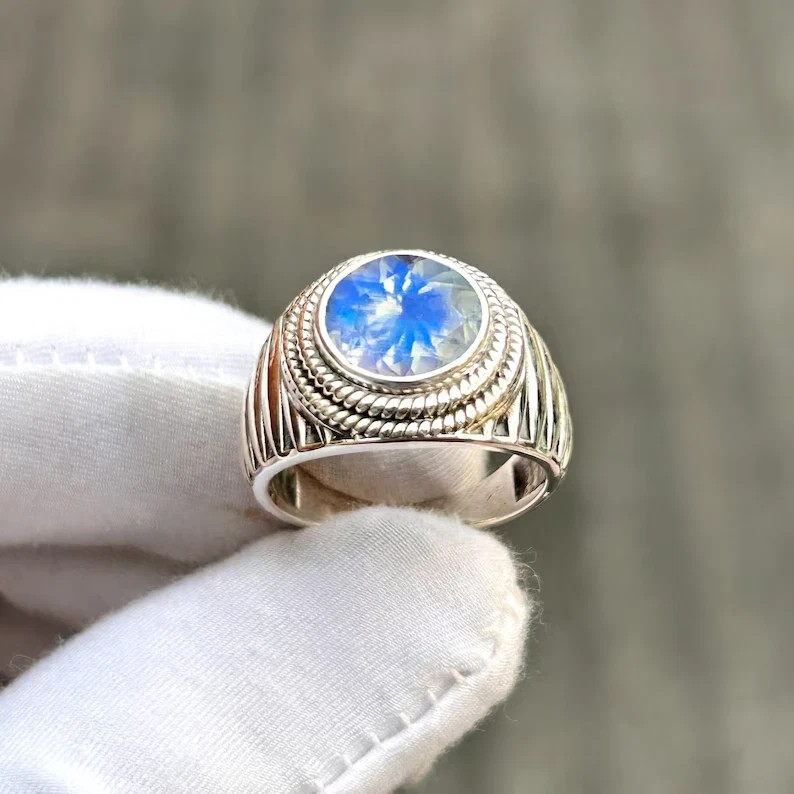 Natural Moonstone Ring 925 Sterling Silver Men’s Statement Handmade Ring
