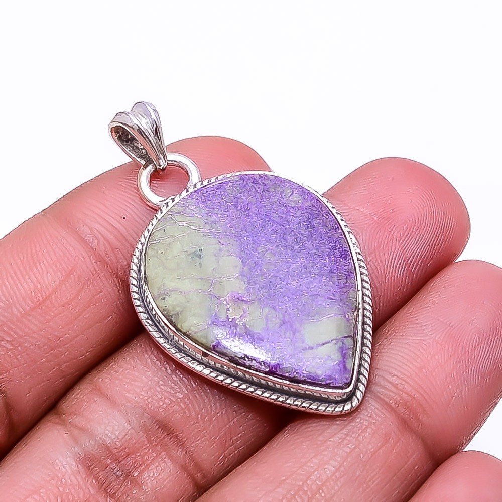 Natural Variscite In Purpurite 925 Sterling Silver Pendant 1.64″ P8