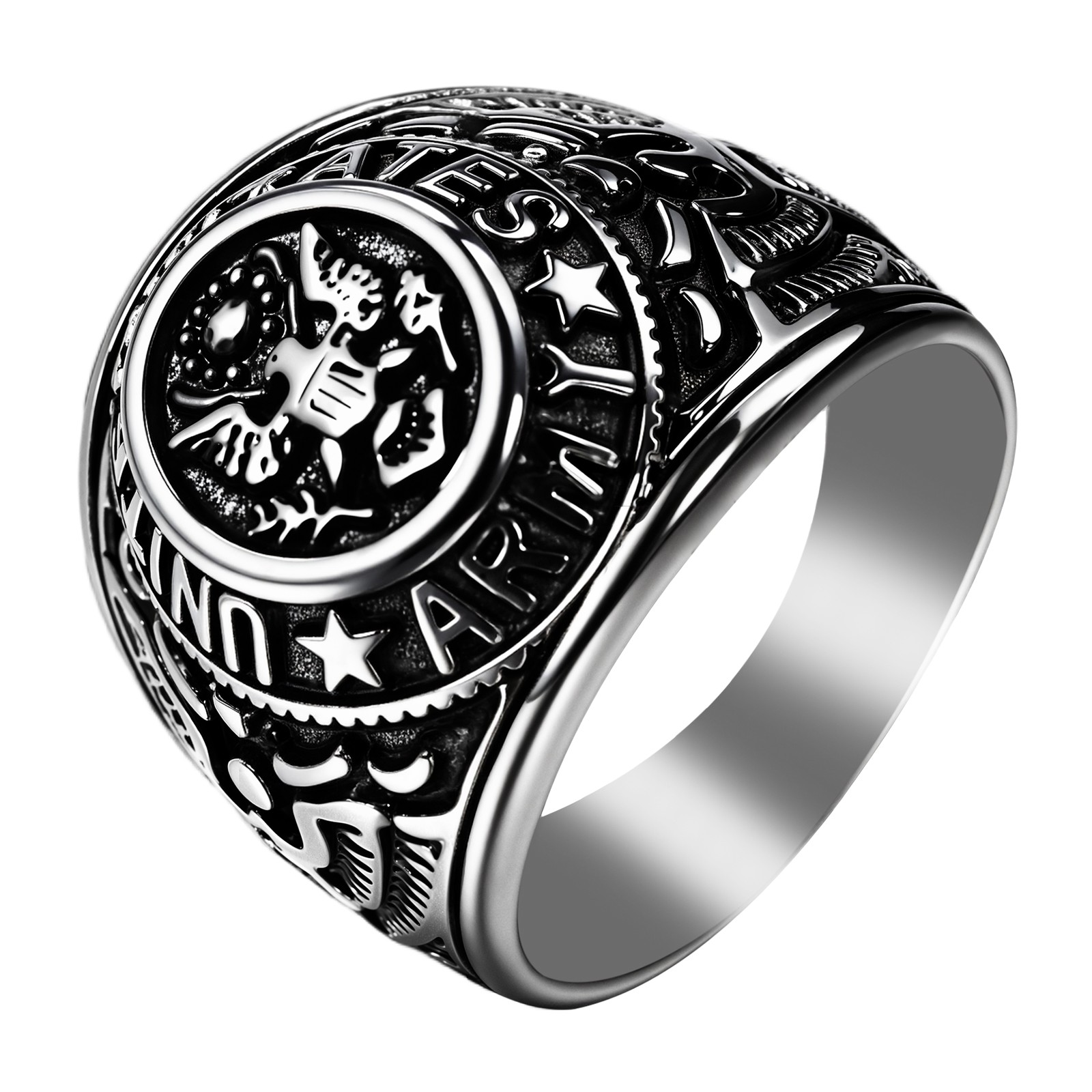 Men United States Army Eagle Ring Stainless Steel Weddding Signet Band Size 8-13