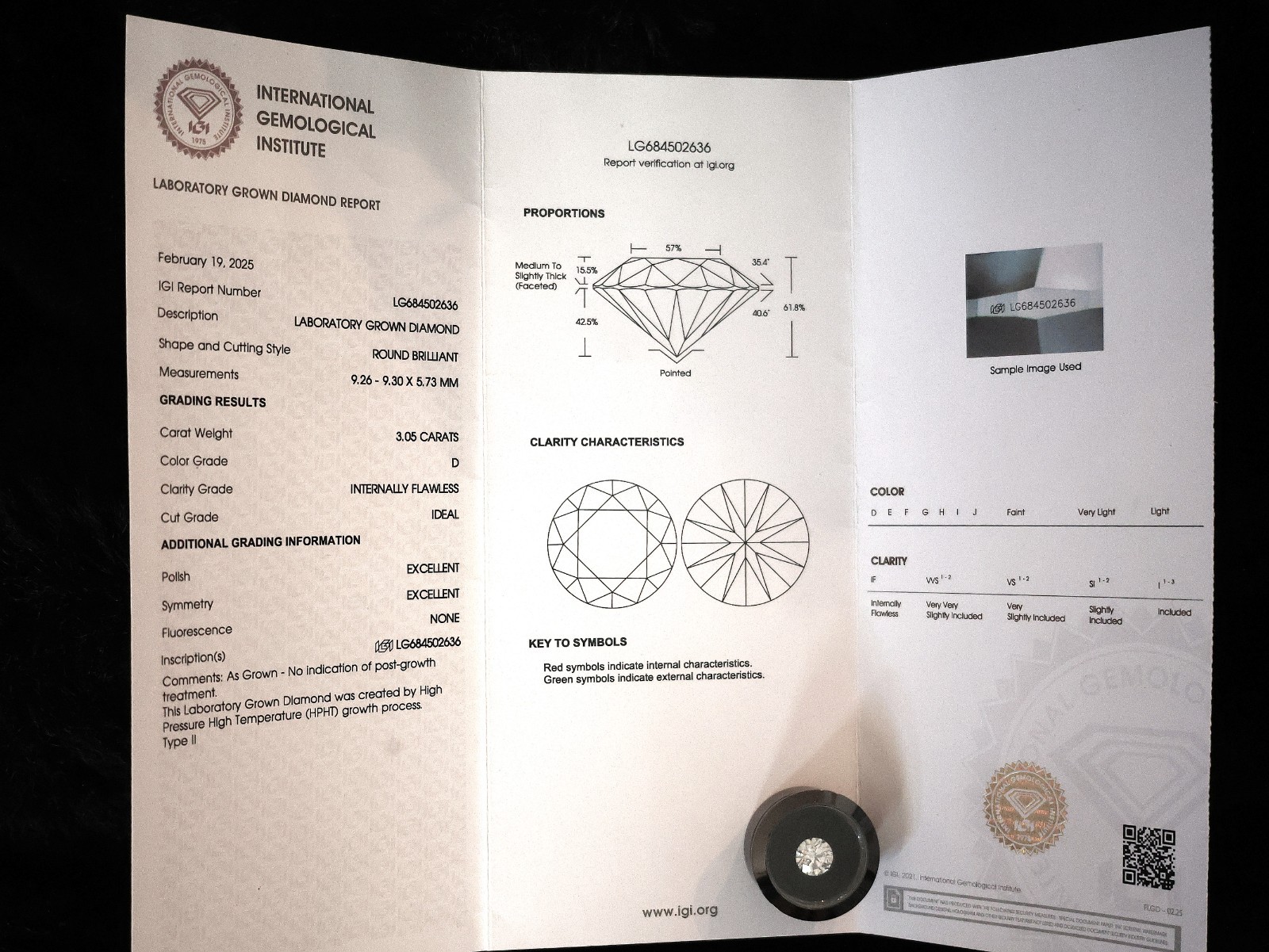 IGI Certified!!! 3.05ct, Internally Flawless, Color D, Cert # LG684502636, (CVD)