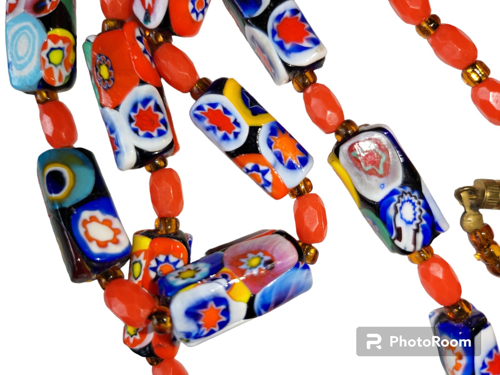 Vintage Venetian Murano Millefiori Glass Tube Bead Necklace 42″ Opera Italy