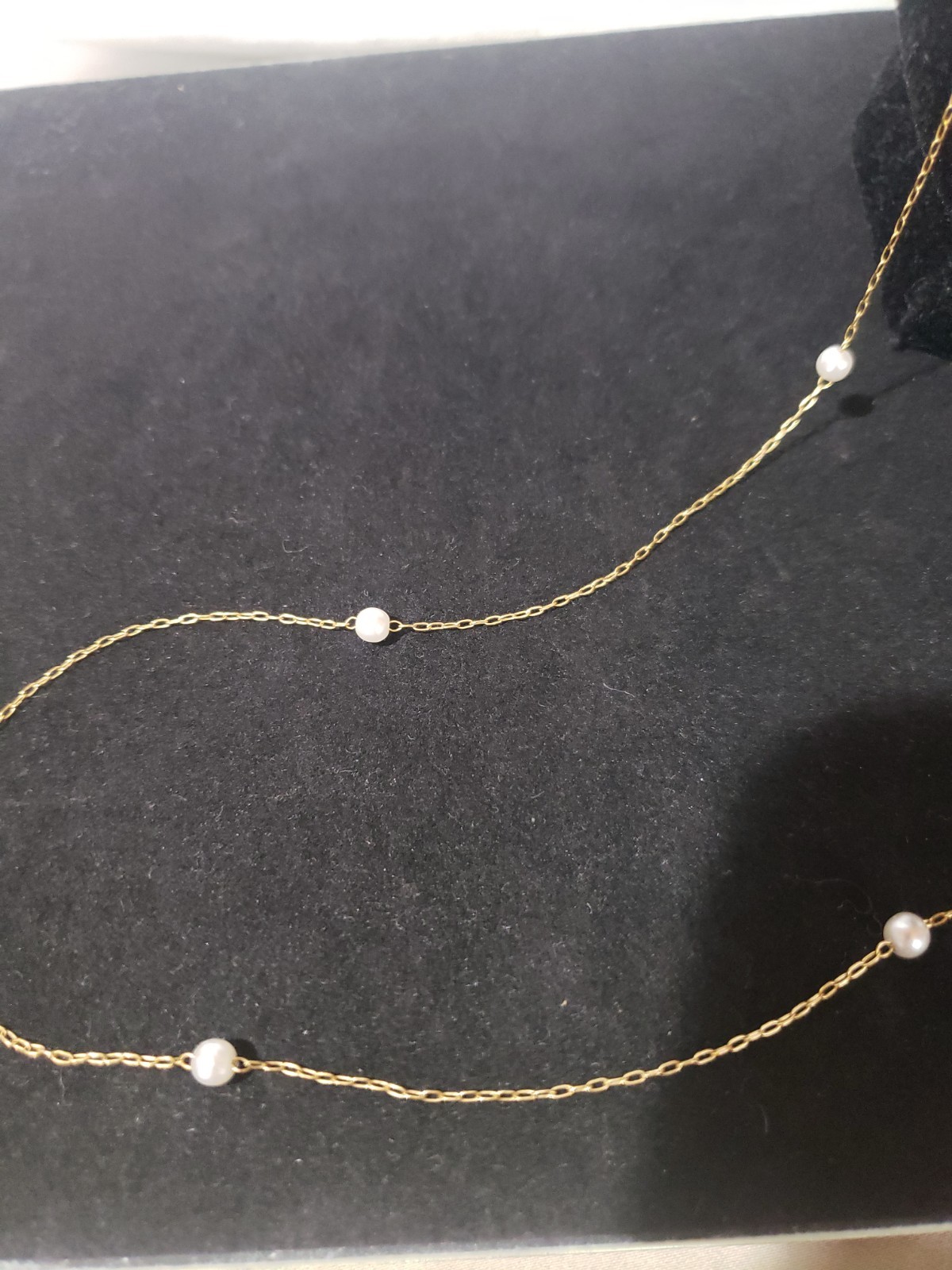 Vintage Gold Filled Station Necklace Faux Pearl Satellite Chain w/ Original Tag