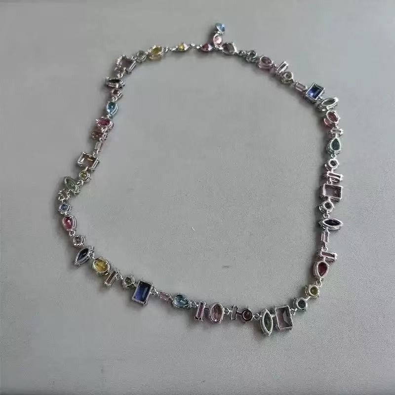 Swarovski Crystal Gema Mix Cut Gemstone Strand Choker Necklace