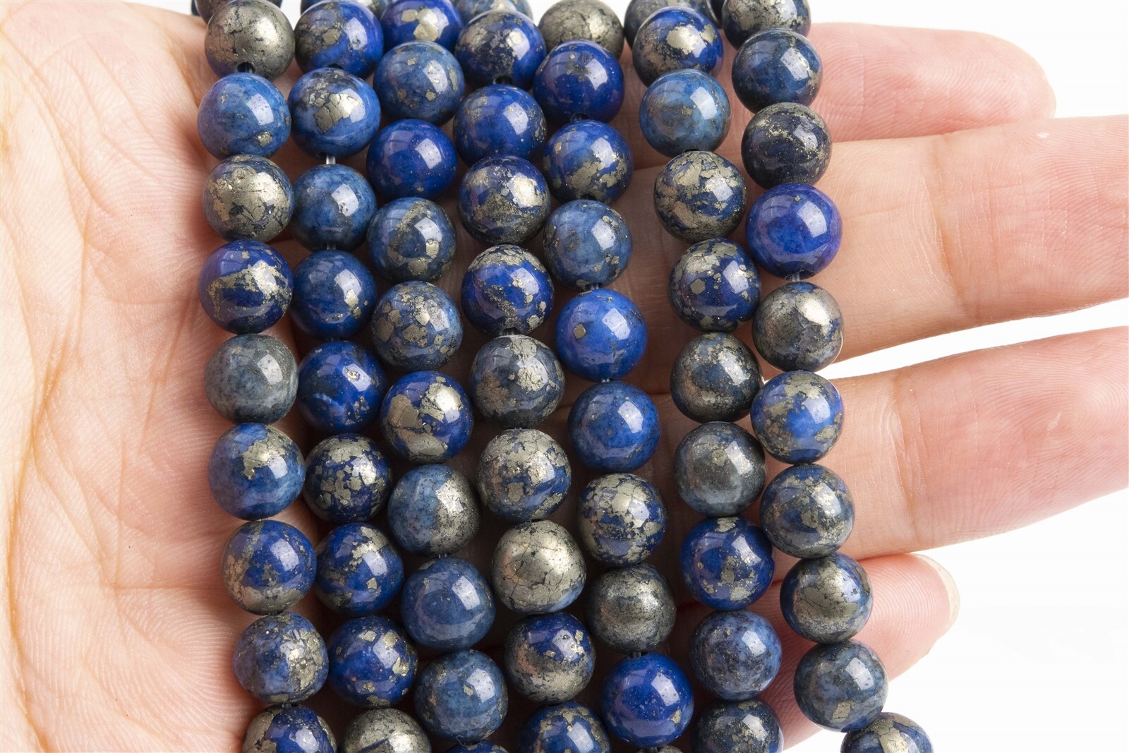 7-8MM Pyrite Beads Lapis Lazuli Blue Color Round Gemstone Loose Beads