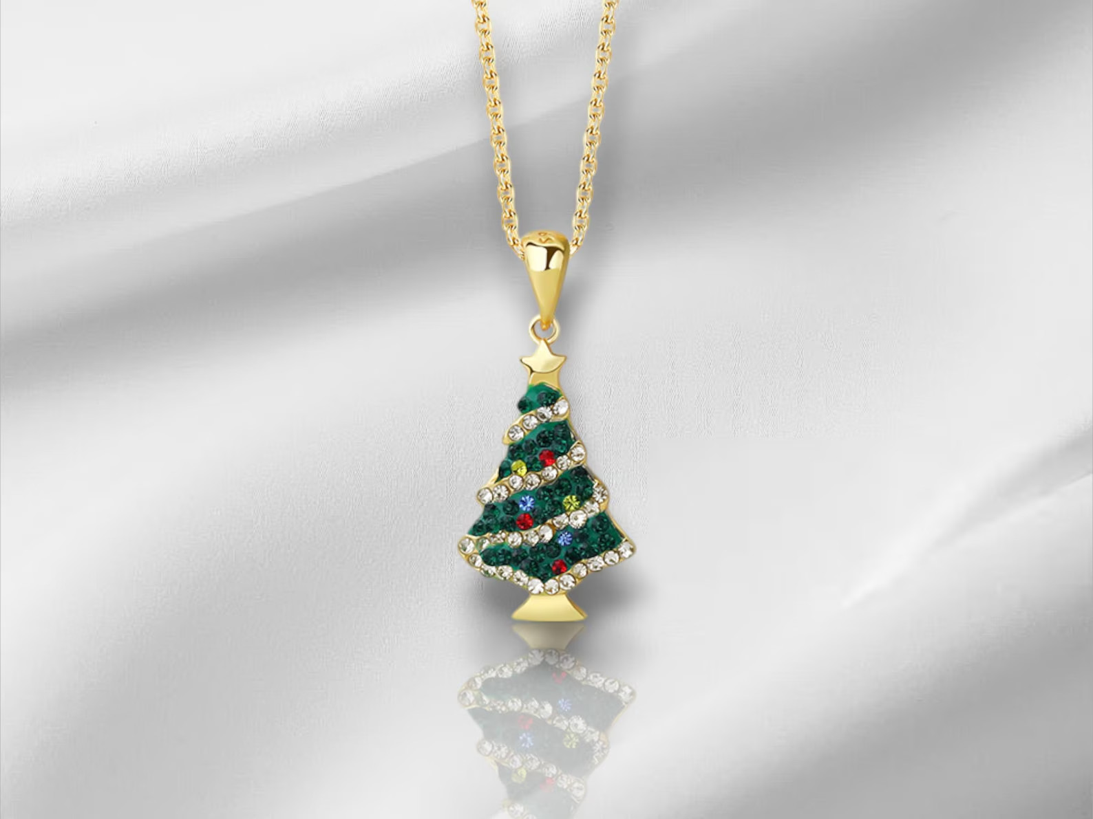 2 Ct Round Simulated Multi Stone Christmas Tree Pendant 14K Yellow Gold Plated