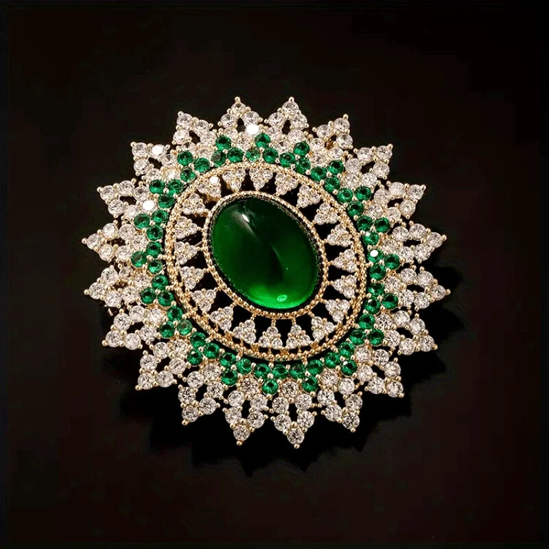 Elegant Oval Brooch for Women Vintage Imitation Jade Pin Ideal Jewelry Gift
