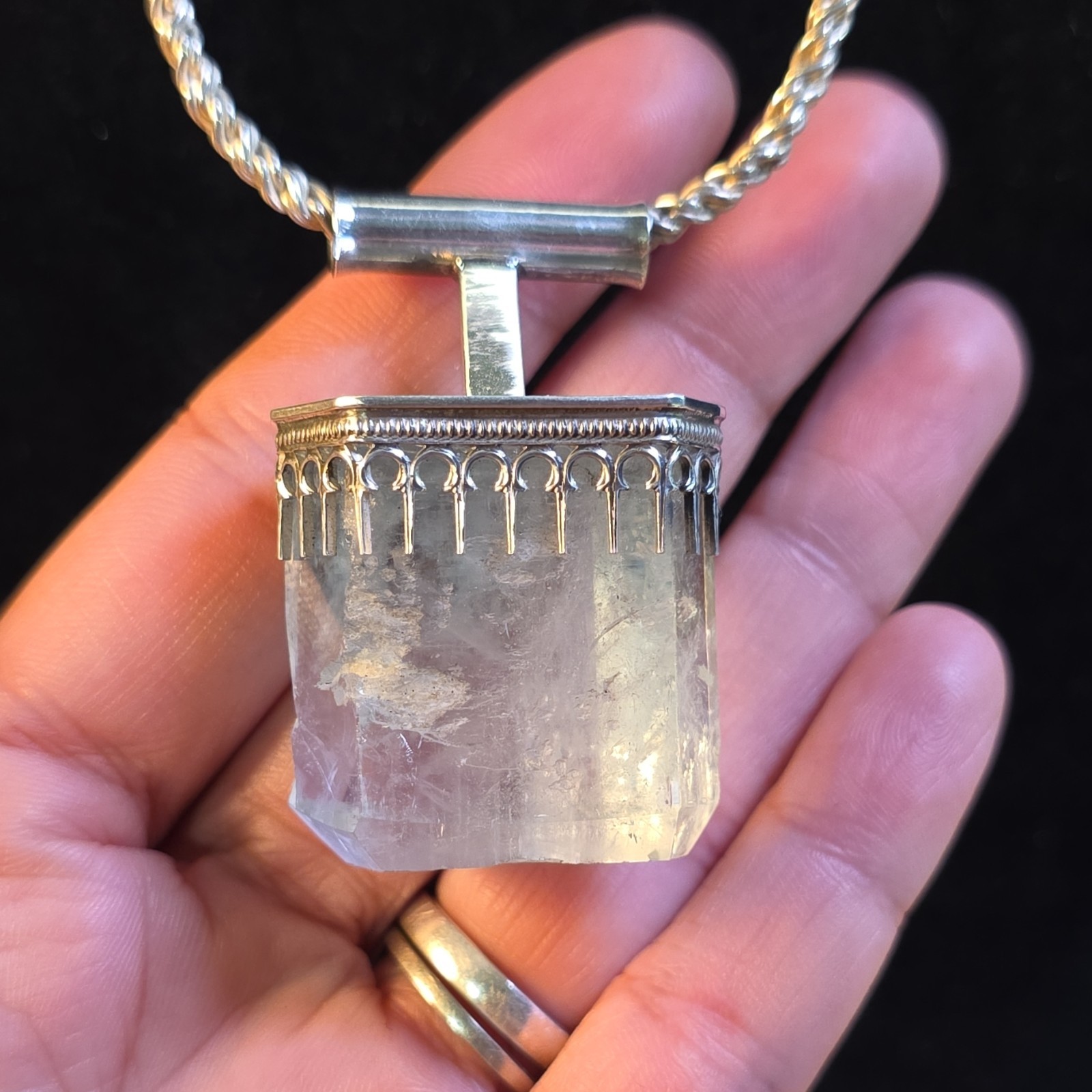 Handmade Natural Aquamarine Crystal Pendant 925 Sterling Silver, One Of A Kind