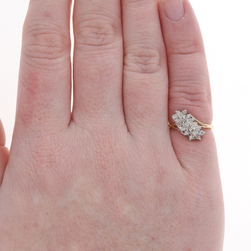 Yellow Gold Diamond Cluster Cocktail Ring – 10k Round .50ctw Waterfall Bypass