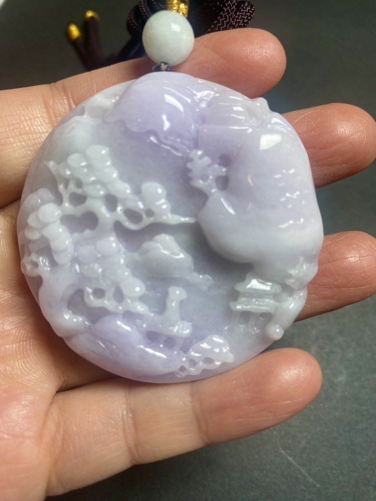 100% Natural Jadeite Jade Grade A Purple Chinese landscape Pendant 天然翡翠A货紫山水吊坠