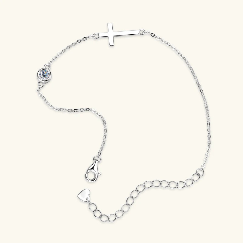 0.3ct Round Cut Lab‑Created Diamond Test Pass 16.5-21.5cm Cross Bracelet