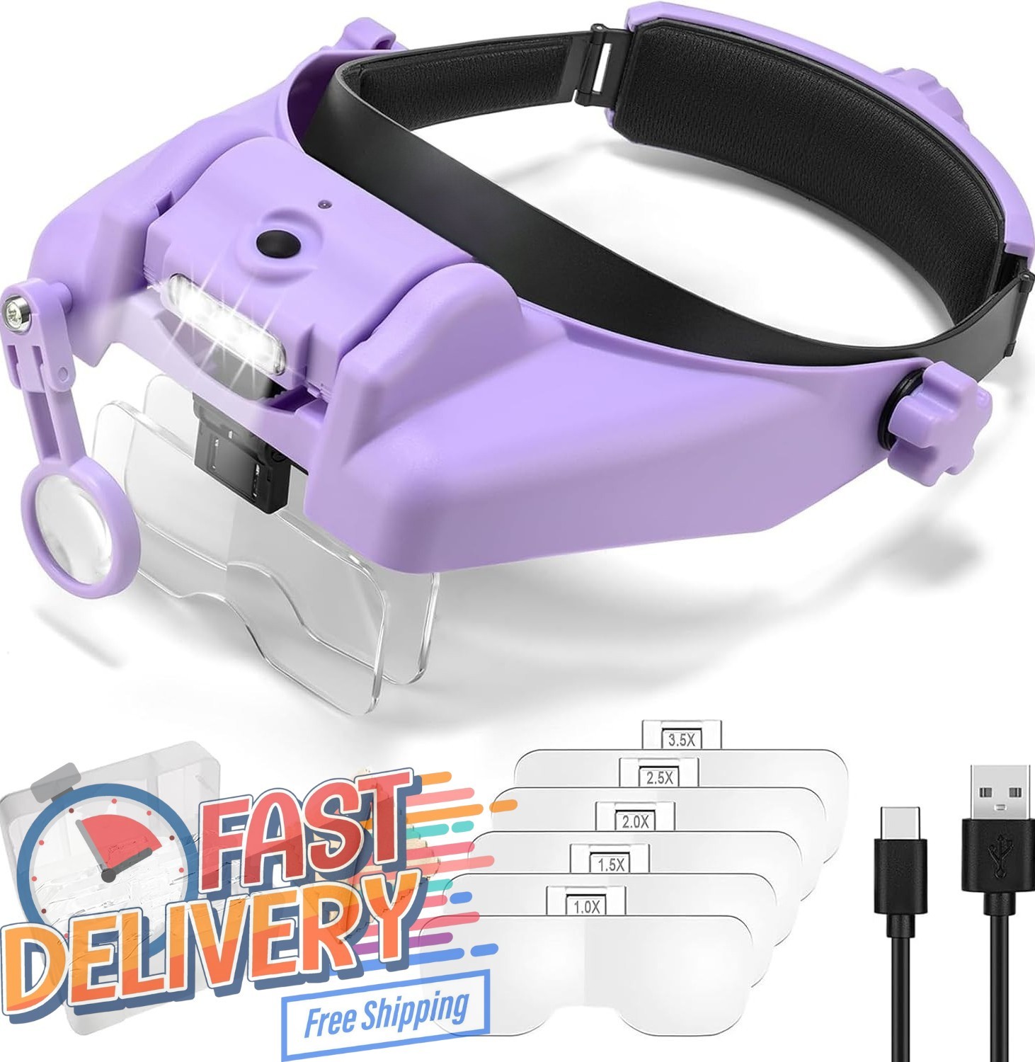 Headband Magnifying Glass with Light, Rechargeable Head Magnifying Glasses 1X to