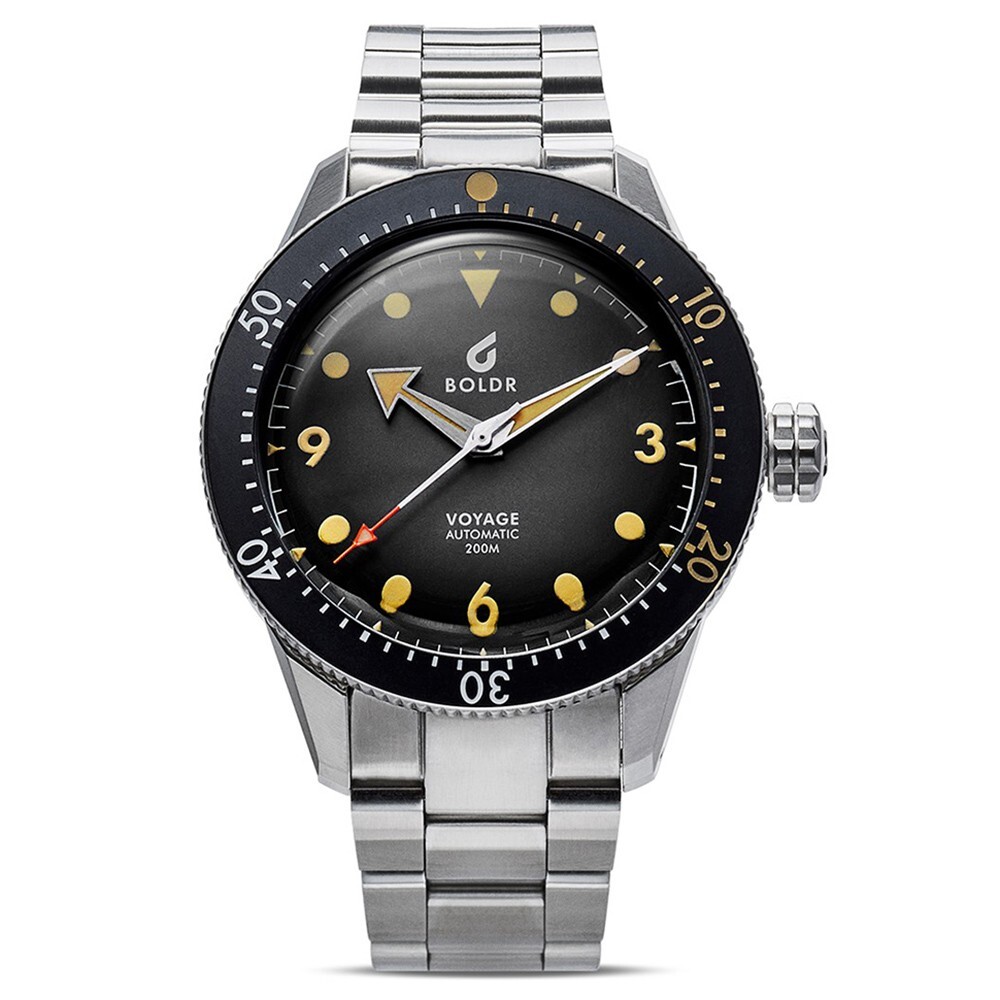 BOLDR VOYAGE MEDIT Automatico Acciaio Nero Giallo Zaffiro Orologio Uomo