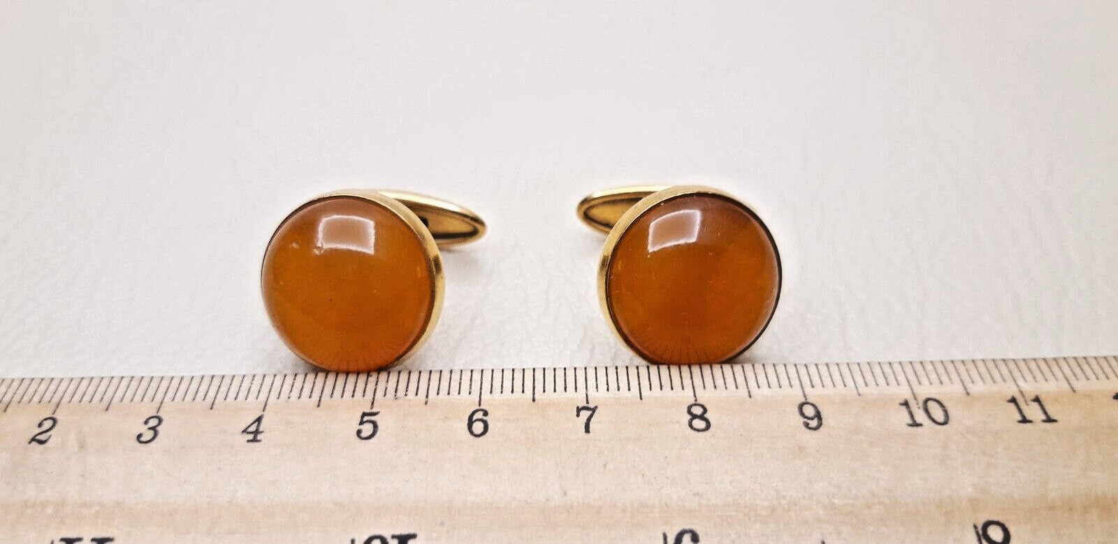 Vintage Cufflinks of the USSR 4ЯК 1950s Honey Amber. Brass. Gilding