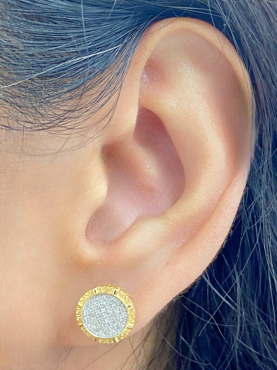 10K Yellow Gold Genuine Natural 0.25ctw Pave Diamonds Studs Earrings 10.8mm