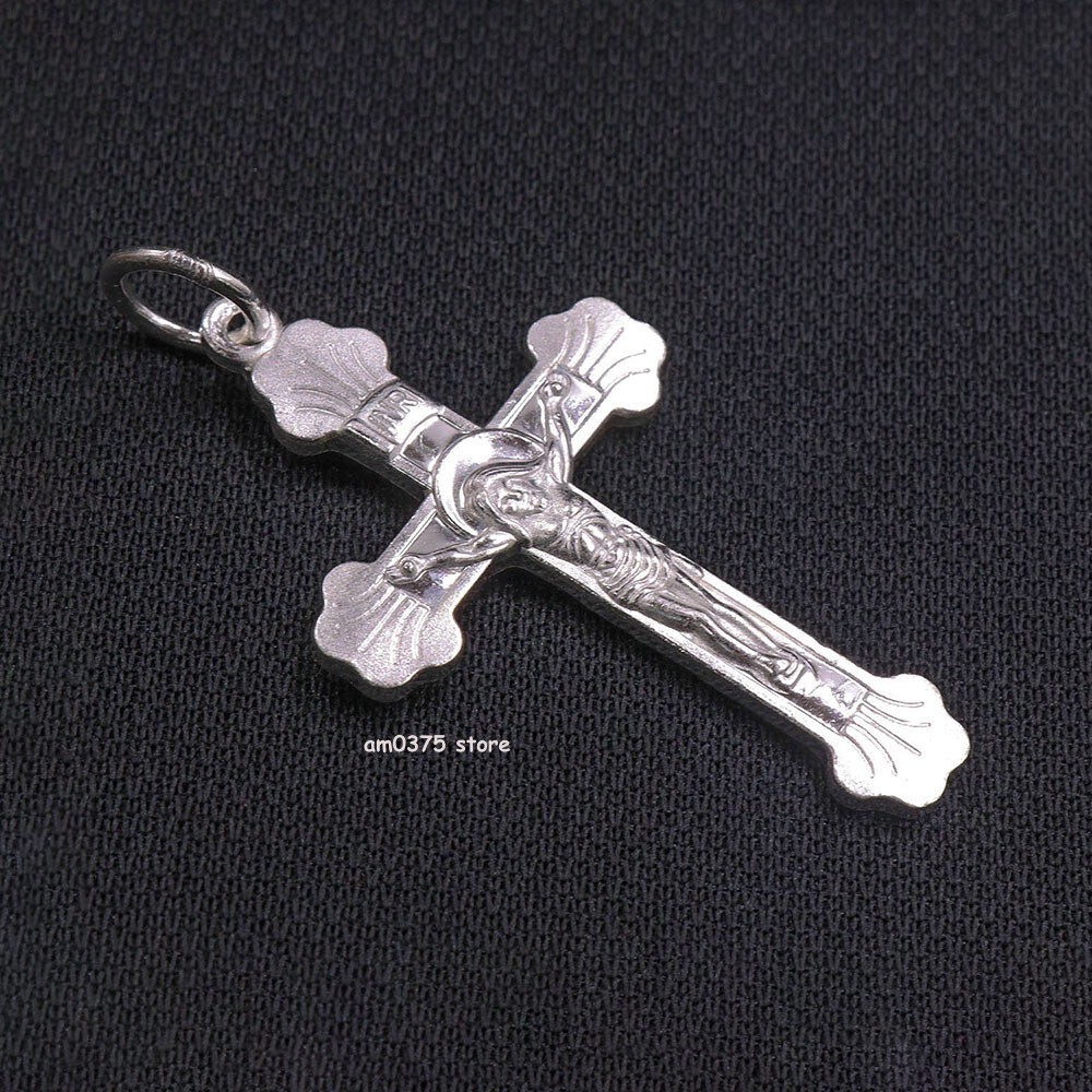 Fine Silver Pure Silver 999 Pendant Crufix Women Man‘s Cross Pendant 1.6inchH