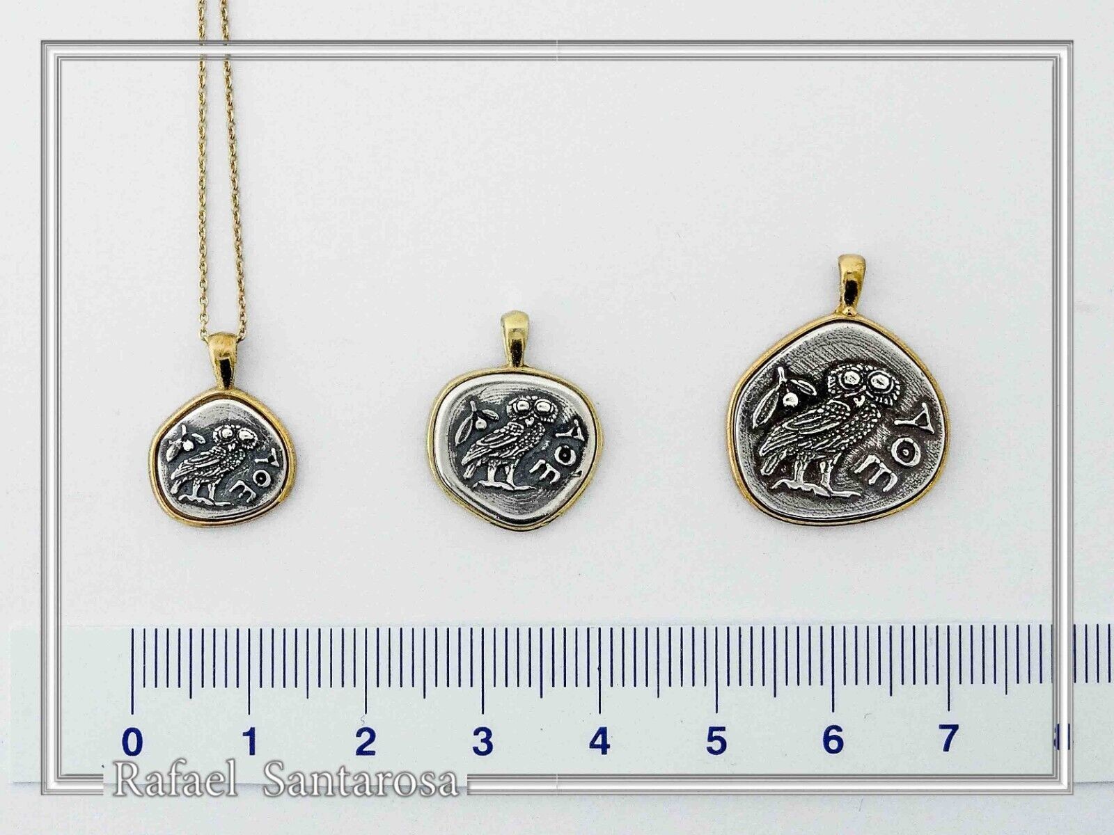 Owl coin pendant oxidized silver Athena’s tetradrachm Greek museum replica