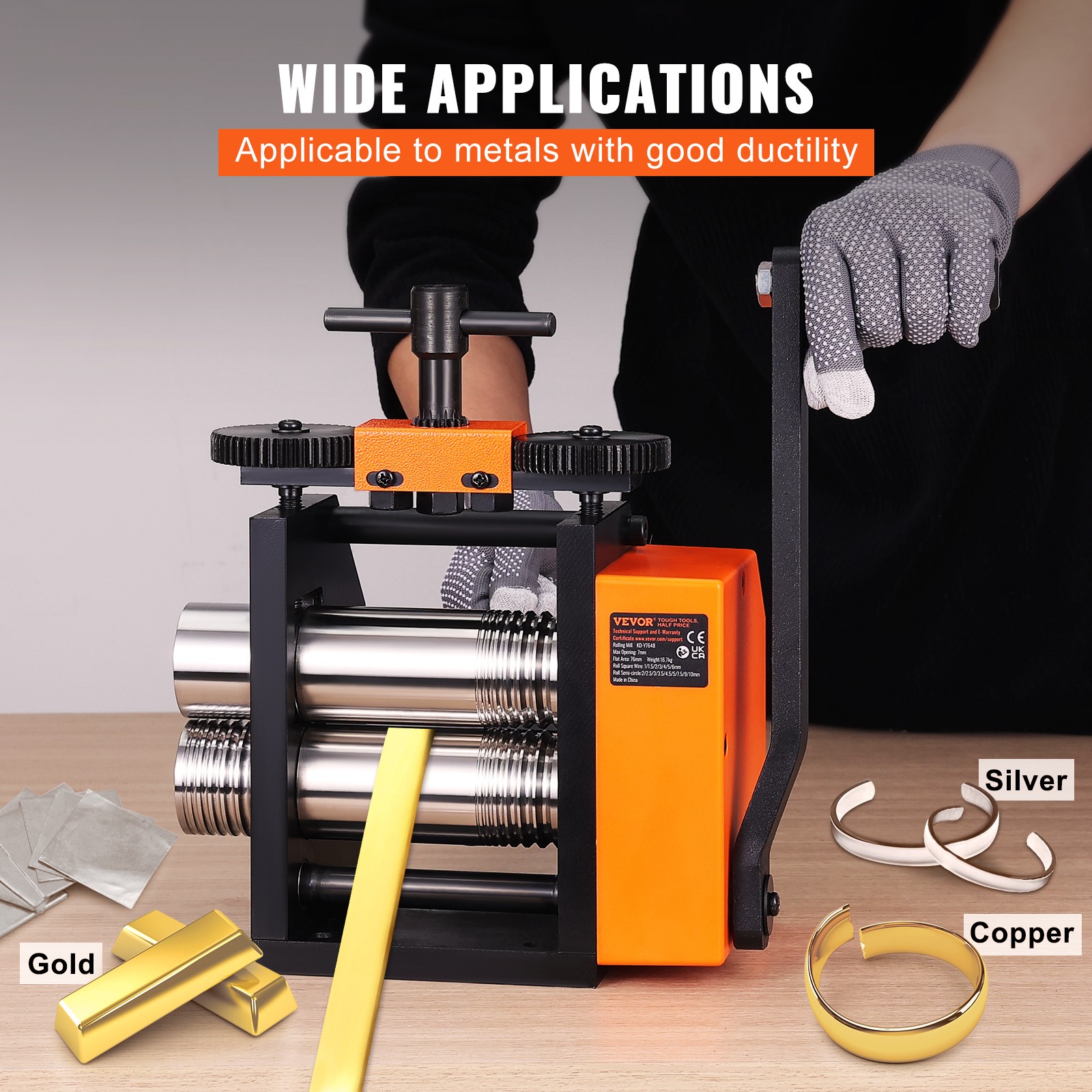 VEVOR Rolling Mill 2.95″/75 mm Jewelry Rolling Mill Machine 1: 2 Gear Ratio