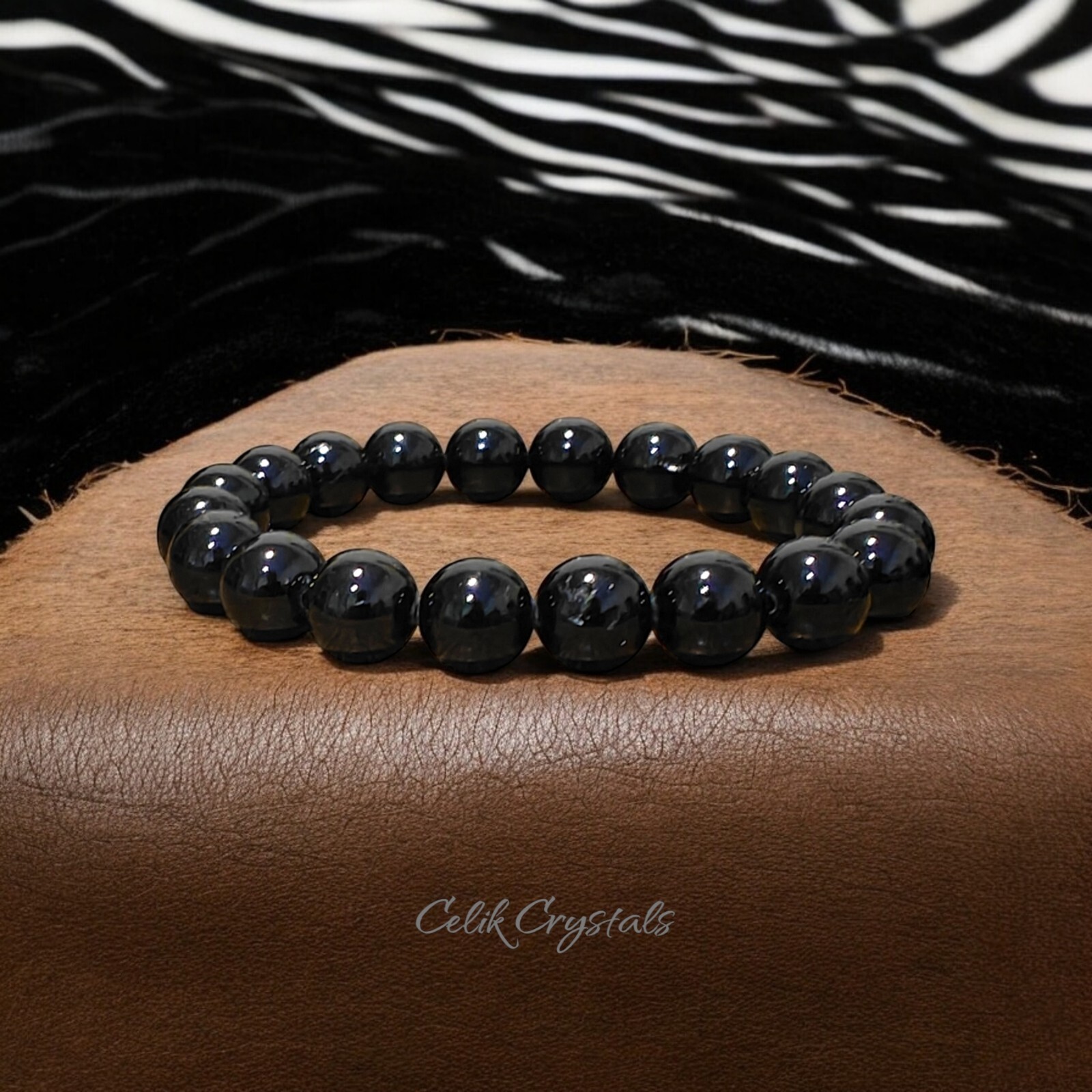 Black Tourmaline Bracelet Natural High Quality Stones 10mm Unisex Stretch…