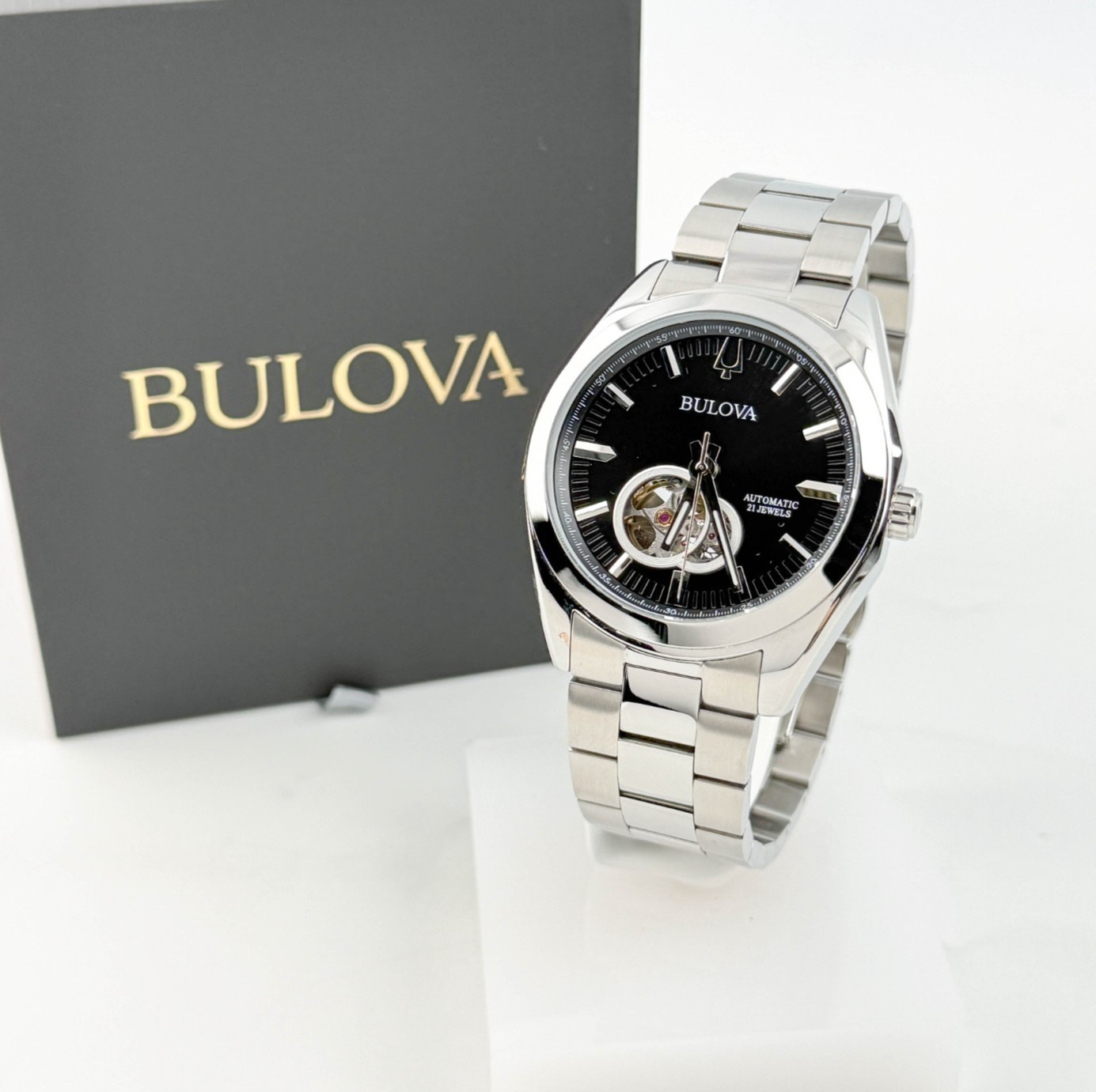 Bulova Suveyor 96A270 Automatic Black Dial Stainless Steel Men’s Wristwatch NEW