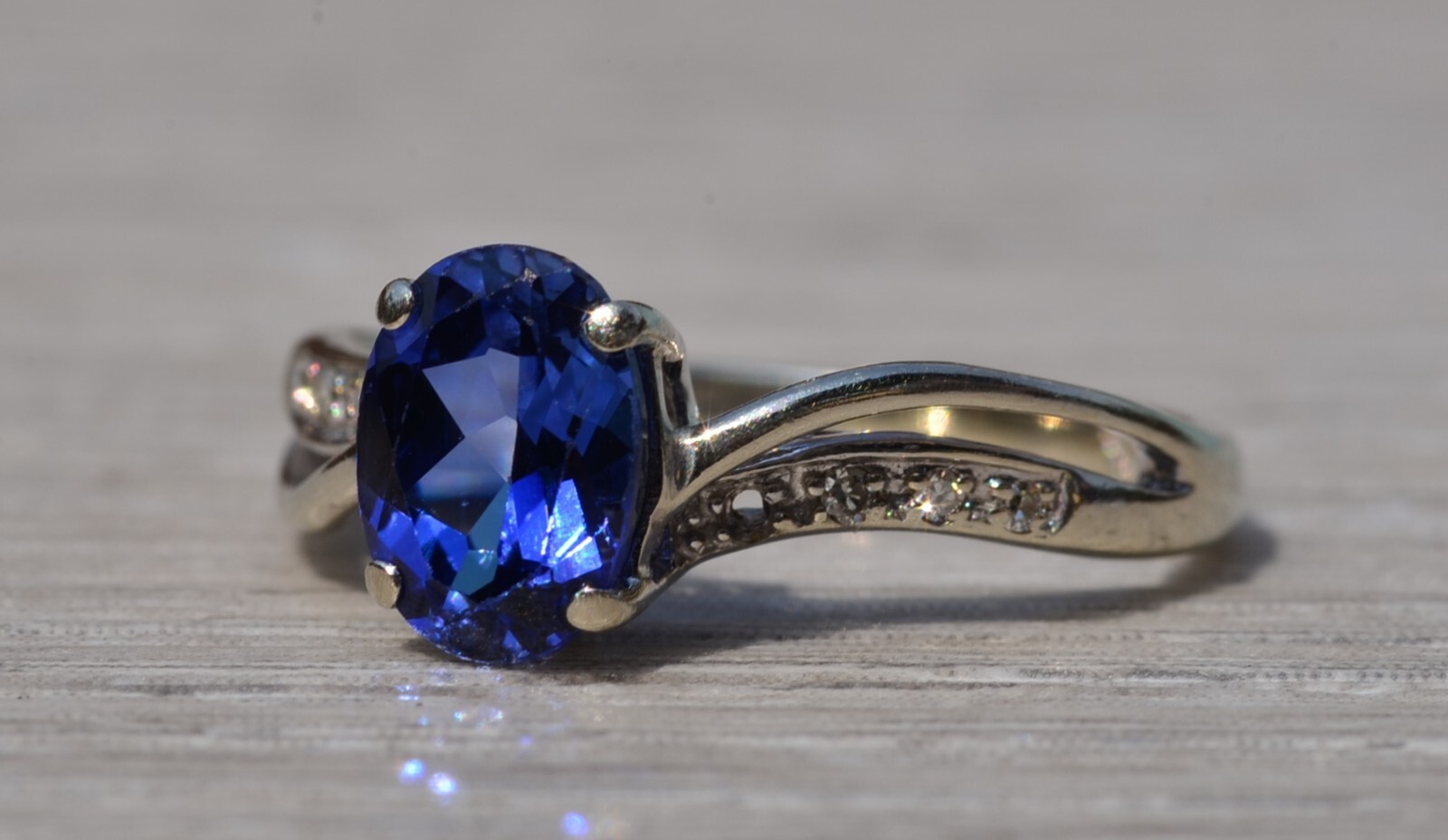 White Gold Diffused Sapphire Bypass Ring