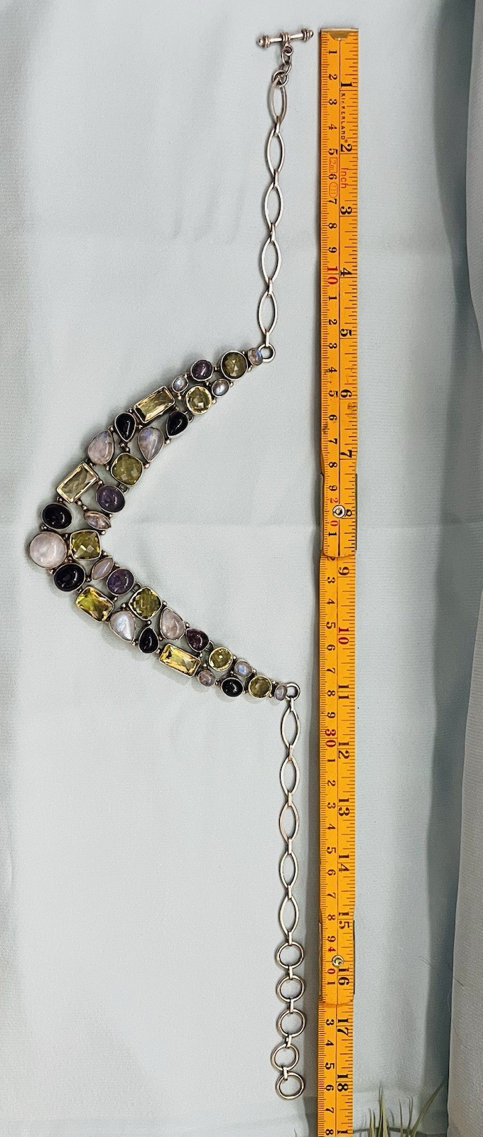 Sterling Silver Multi-gem Moonstone Tourmaline Amethyst Necklace Healing 96 Gram