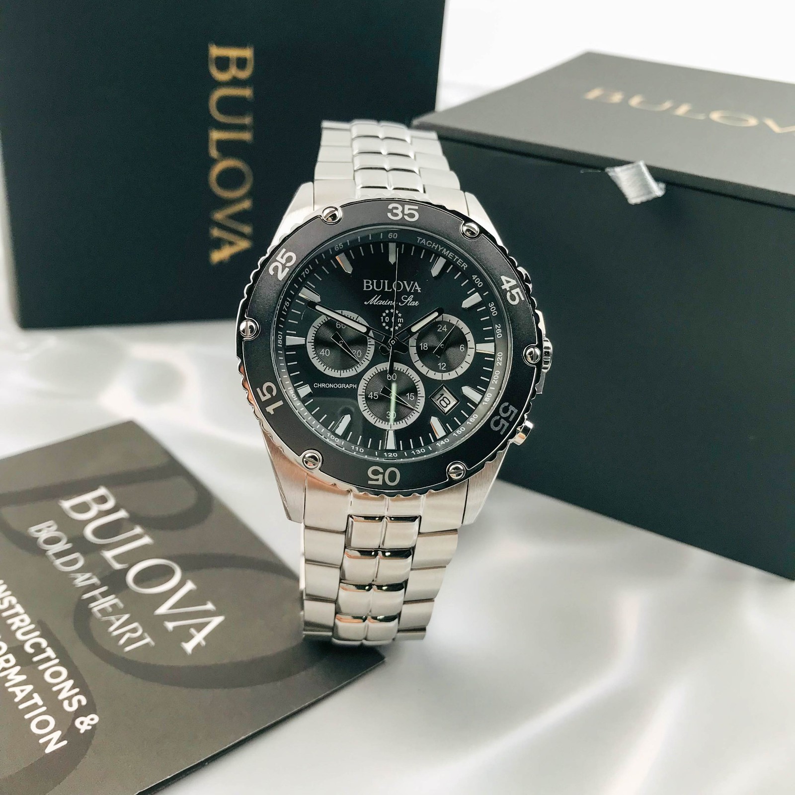 Bulova 98B401 Men’s Marine Star Chrono Rotating Bezel Black Dial 41.5mm Watch