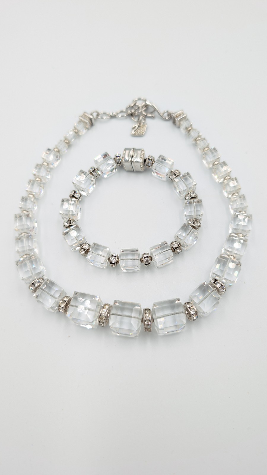 Swarovski Faceted Crystal Cube Graduated Necklace & Bracelet with box