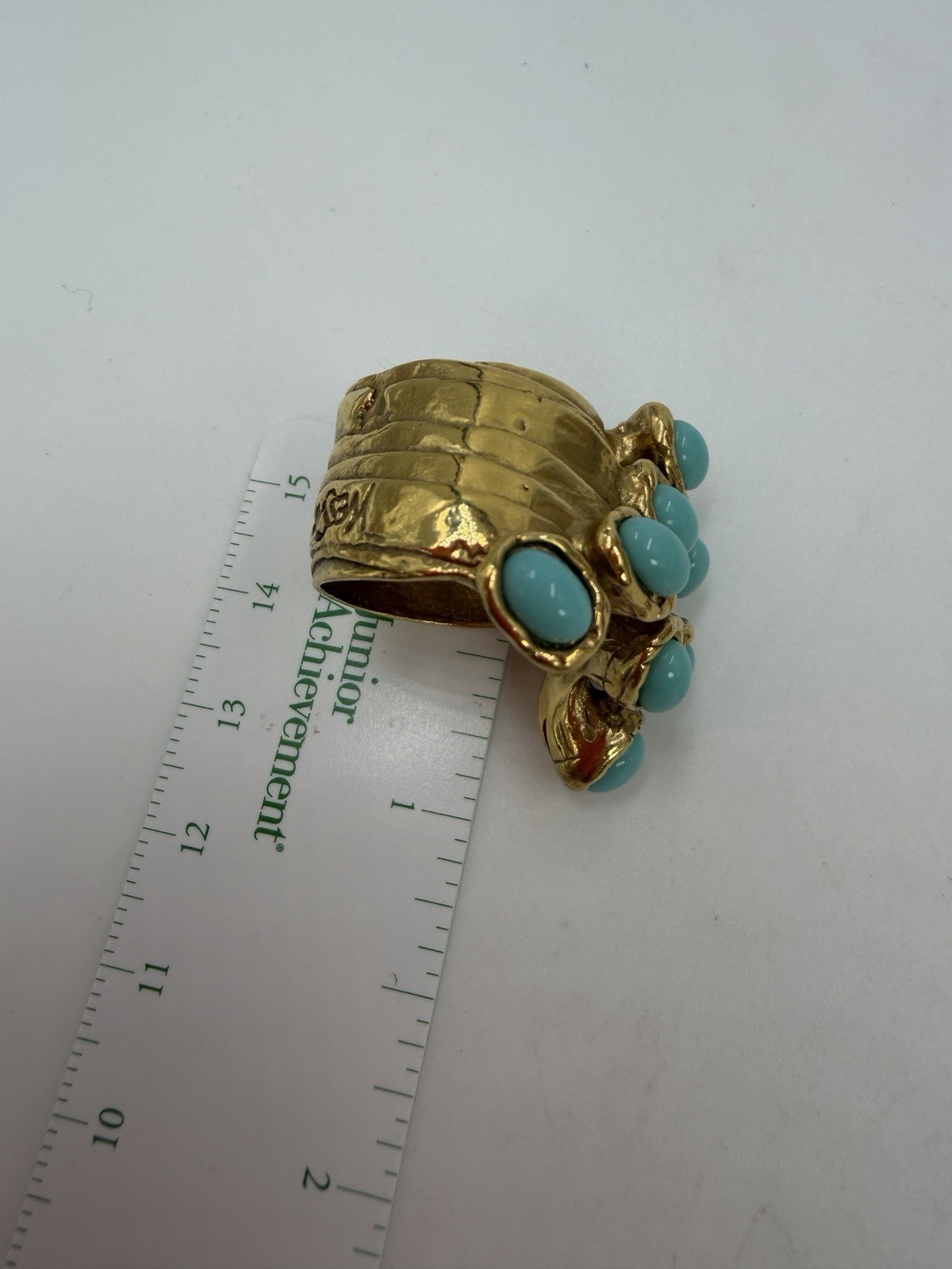 Yves Saint Laurent Ring Cocktail Oceanic Simulated Turquoise Signed Heavy 5.5