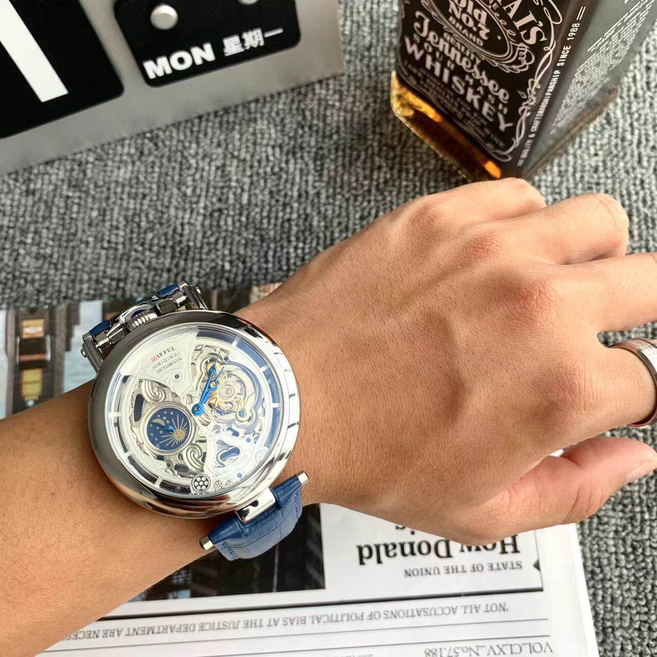 Automatic Skeleton Men Watch Moon‑Phase Large Dial Tourbillon Style Wristwatch