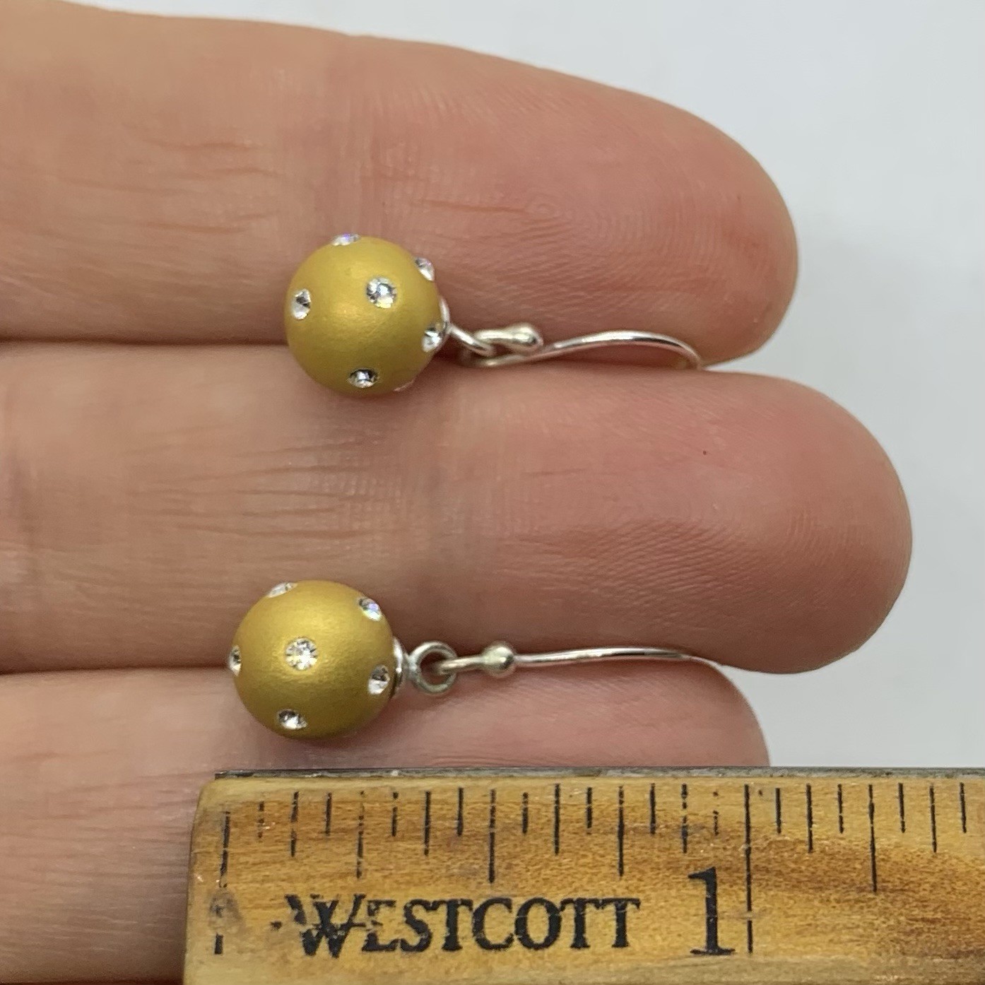 Vtg Matte Gold Pave Crystal Ball Orb Bead Petite Dangle Earrings Hook