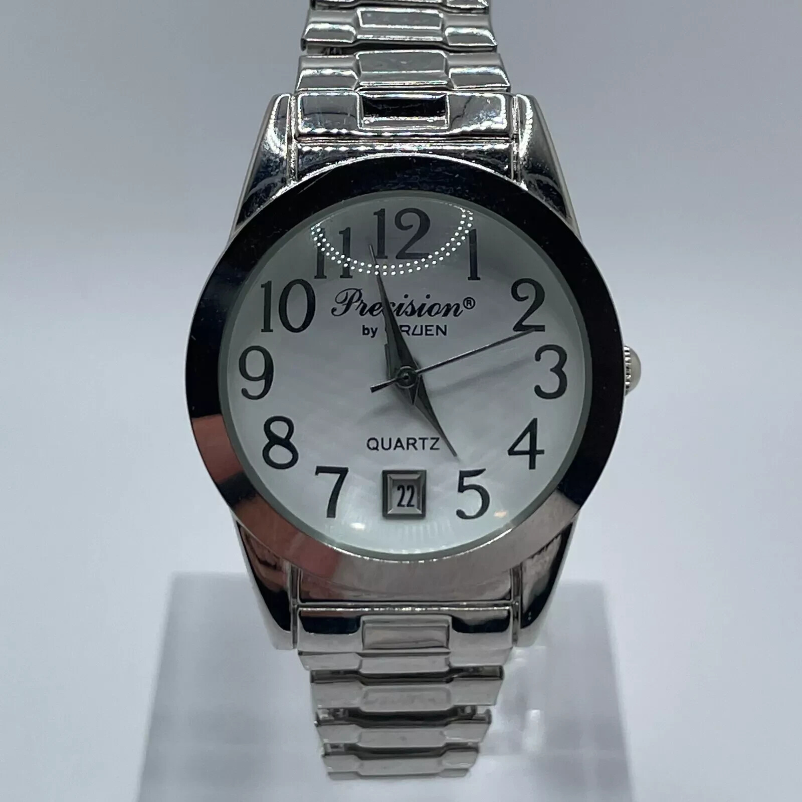 Precision by Gruen Watch Womens 28mm Case Date Easy to Read Stretch Bracelet